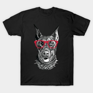 Doberman Nerd Red Glasses T-Shirt